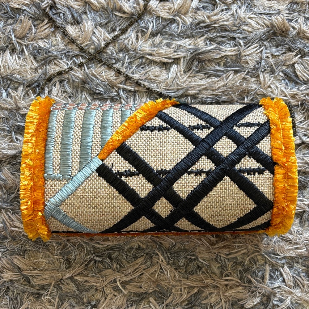 Anthropologie Multicolor Embroidered Clutch with Orange Trim Magnetic Closure - Picture 4 of 13